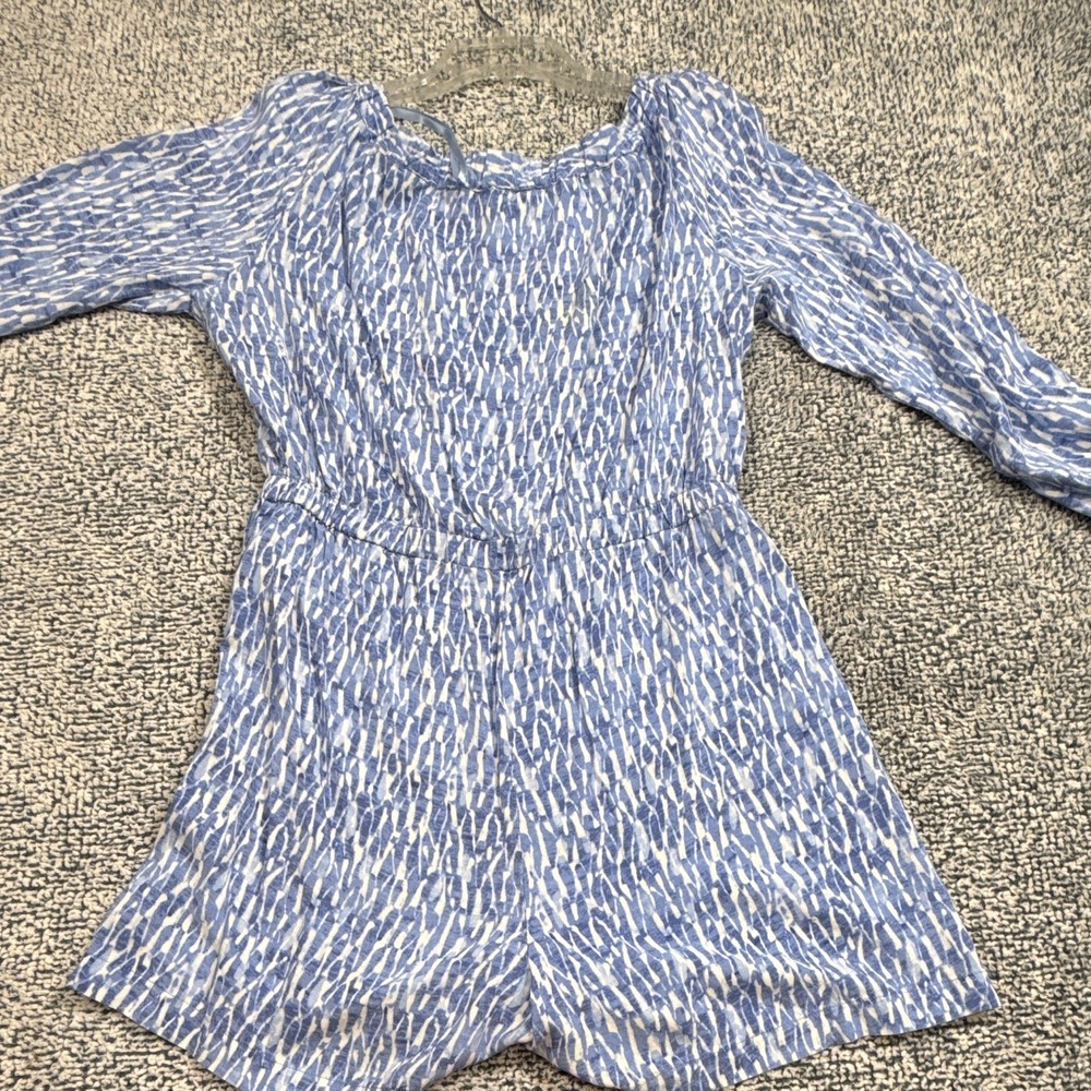Michael Kors Womens Abstract Blue White Long Sleeve Romper One-Piece Size 10 - Picture 5 of 16